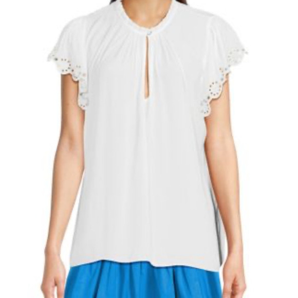 Ramy Brook top Hermine ruffle tri blouse Ivory size X-Small XS - Picture 1 of 7